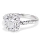 Jubilee in Platinum with a diamond cushion halo Jubilee in Platinum with a diamond cushion halo